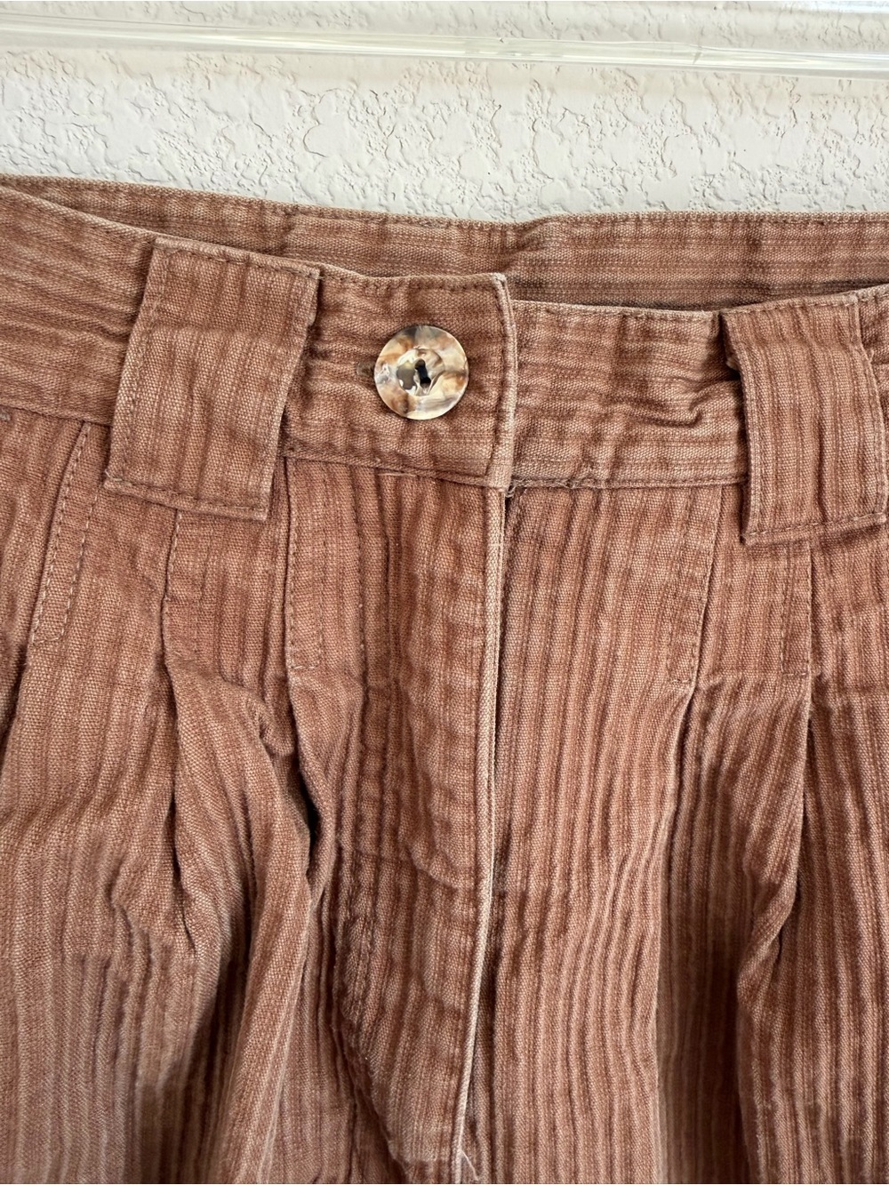 Vintage 80s Together High Waist Pleated Cuffed Brown Striped Cotton Trousers 4 - Picture 2 of 14